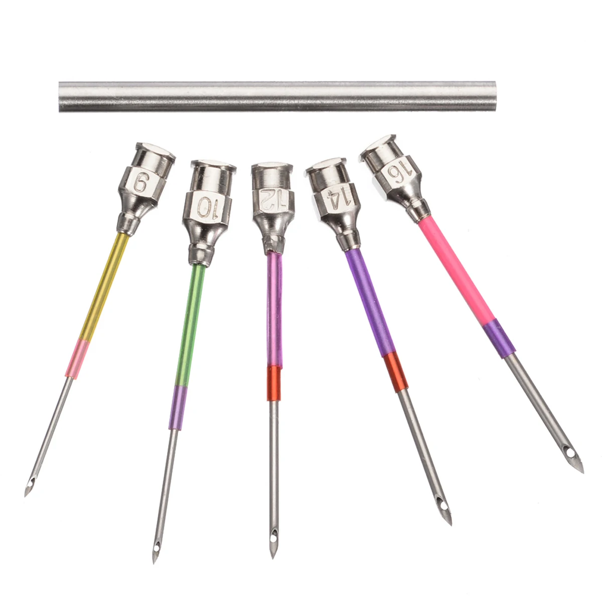 5pcs/set Metal Embroidery Stitching Punch Needle Handmade Embroidery Punch Needle Craft Sewing Tool Set with Tube 9# 10# 12# 16#
