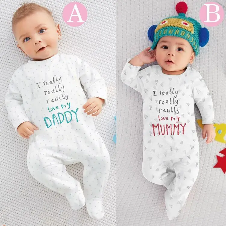 2016 Newborn Baby Rompers Printed I love Mummy/ daddy Cotton Boys Girls Sleepsuit