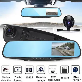 Rearview Mirror Night Vision DVRs+Rear View Camera Camcorder 4.3'' FHD 1080P Dual Lens Car Auto DVR Mirror Dash Cam Recorder