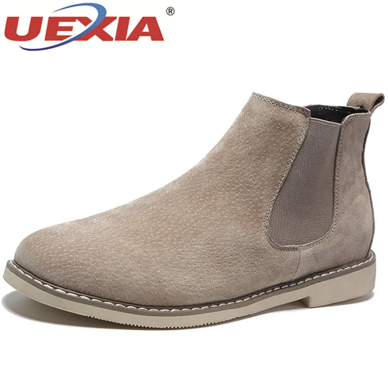 

UEXIA Men's Desert Chelsea Boots Ankle Boots Nubuck Leather Slip-On High-top Outdoor Work Boots Spring Autumn Casual Round-toe