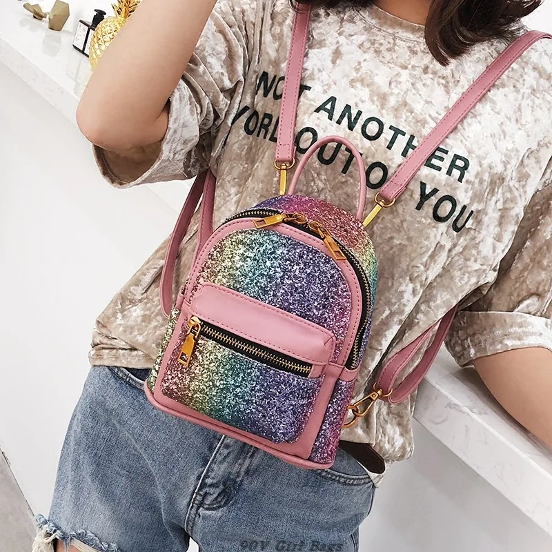 2018 милые мини рюкзаки для девочек кожаный кошелек рюкзак с разноцветными - Фото №1