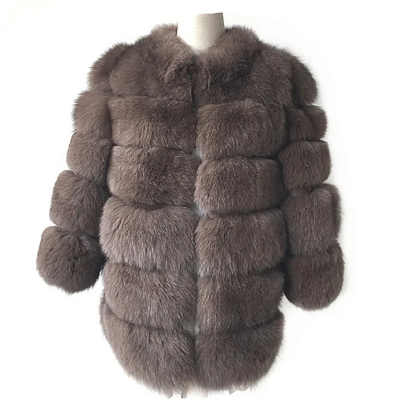 Grey Arrivée red Hiver Femmes Qualité Véritable Nouvelle dark Fourrure Manteau Brown Haute 2018 Renard Montant Outfit grey Épais Veste Camel De Col A5qHxWR