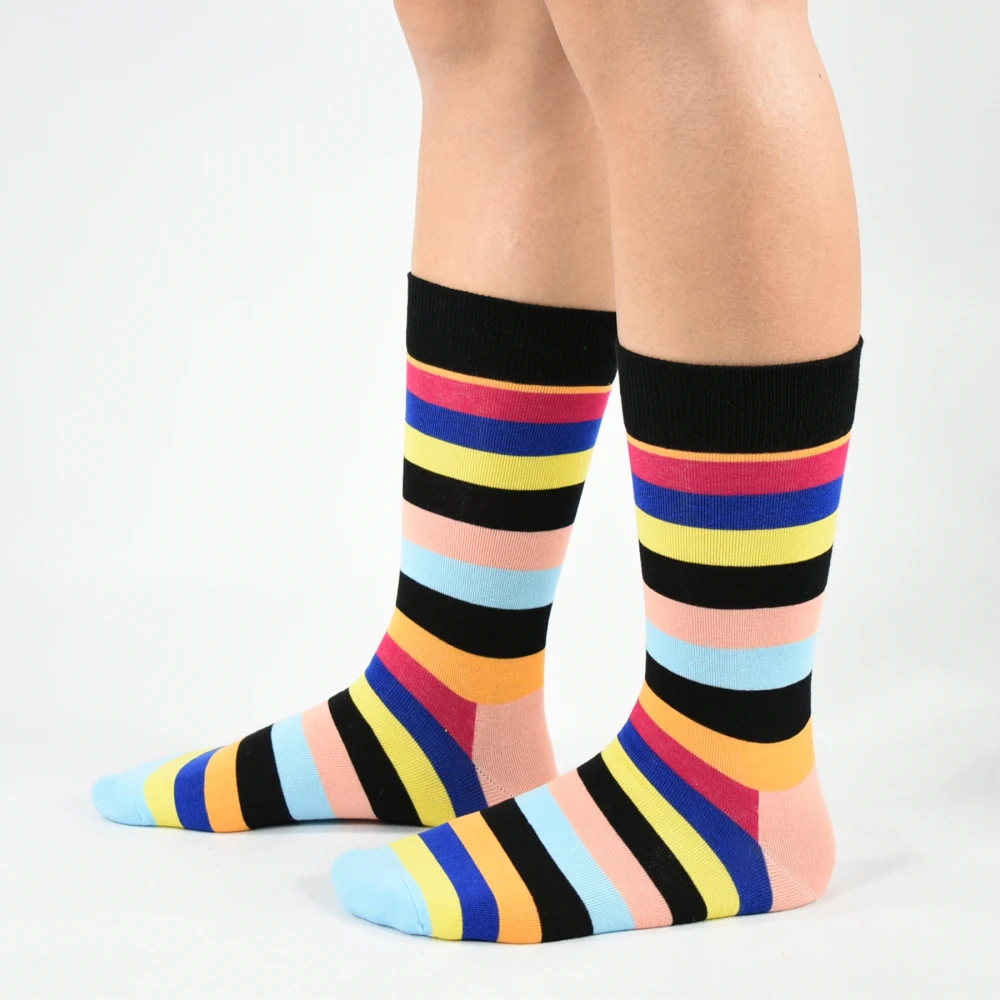 Мужские носки, стандартная Мода, мужские высококачественные полосатые носки для отдыха, Последние Удлиненные, увеличивающие рост, новые цветные хлопковые носки