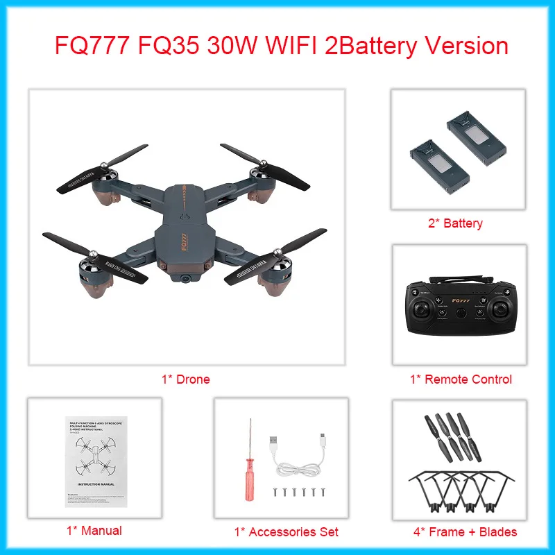 FQ777 FQ35 30 Вт 200 W пикселей 2,4 г Радиоуправляемый вертолет RTF WI-FI FPV Широкий формат HD Камера высокое Безголовый складной Квадрокоптер дрона с дистанционным управлением - Цвет: 30w camera 2battery