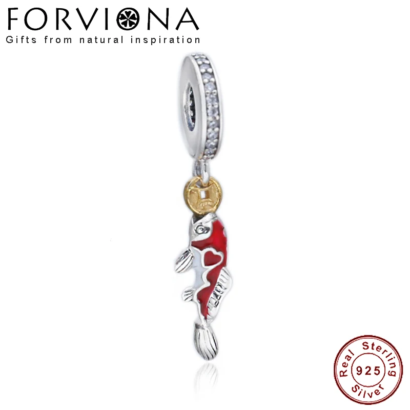 

2019 NEW 100% 925 Sterling Silver Good Fortune Carp Hanging Charm Pendant Fit Original Charm Bracelet Pendant Bead Jewelry Gift