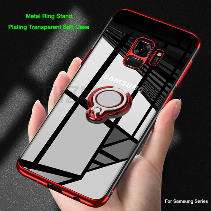 

Fitted cases For Samsung Galaxy S7 Edge S8 S9 plus Note9 Transparent Stand Metal Ring Soft Silicone phone case cover Shell