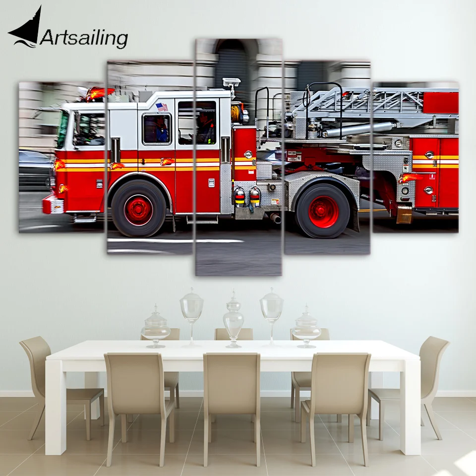 5 Piece Canvas Art Hd Printed Fire Engine Canvas Paintings For Living