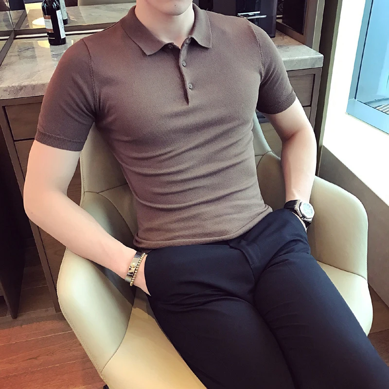 

2019 summer slim short-sleeved sweatshirt lapel youth popular men's Korean version of the solid color Polo shirt