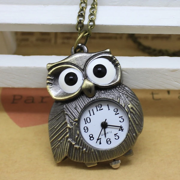(4018) 12pcs/lot Vintage Antique Brass Owl Pocket Watch Pendant