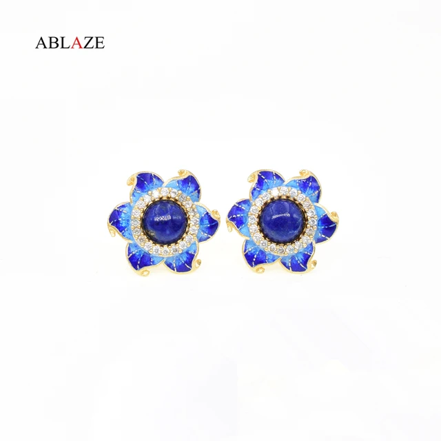 Quality Korean Natural Lapis Lazuli Stones Gold Star Ear Studs Quality Korean Natural Lapis Lazuli Stones Gold Star Ear Studs Earrings Cute Enamel Gem Sterling