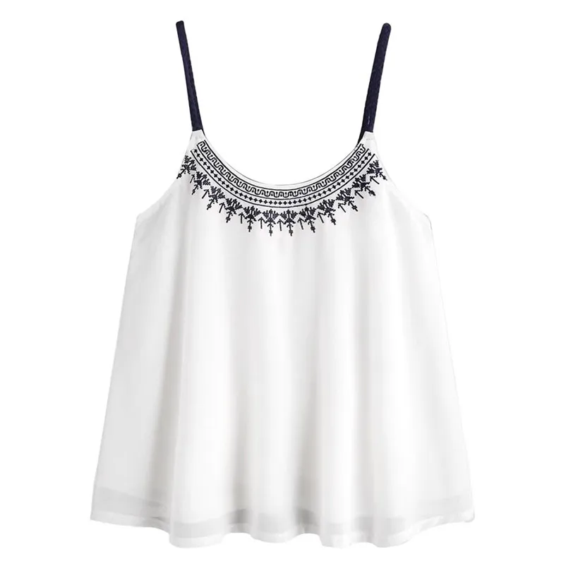 HOT sell Fashion womens tops and blouses summer 2018 Sleeveless Tank Tops Embroidered Chiffon Cami Top Blouse camicette Y18#N  (5)