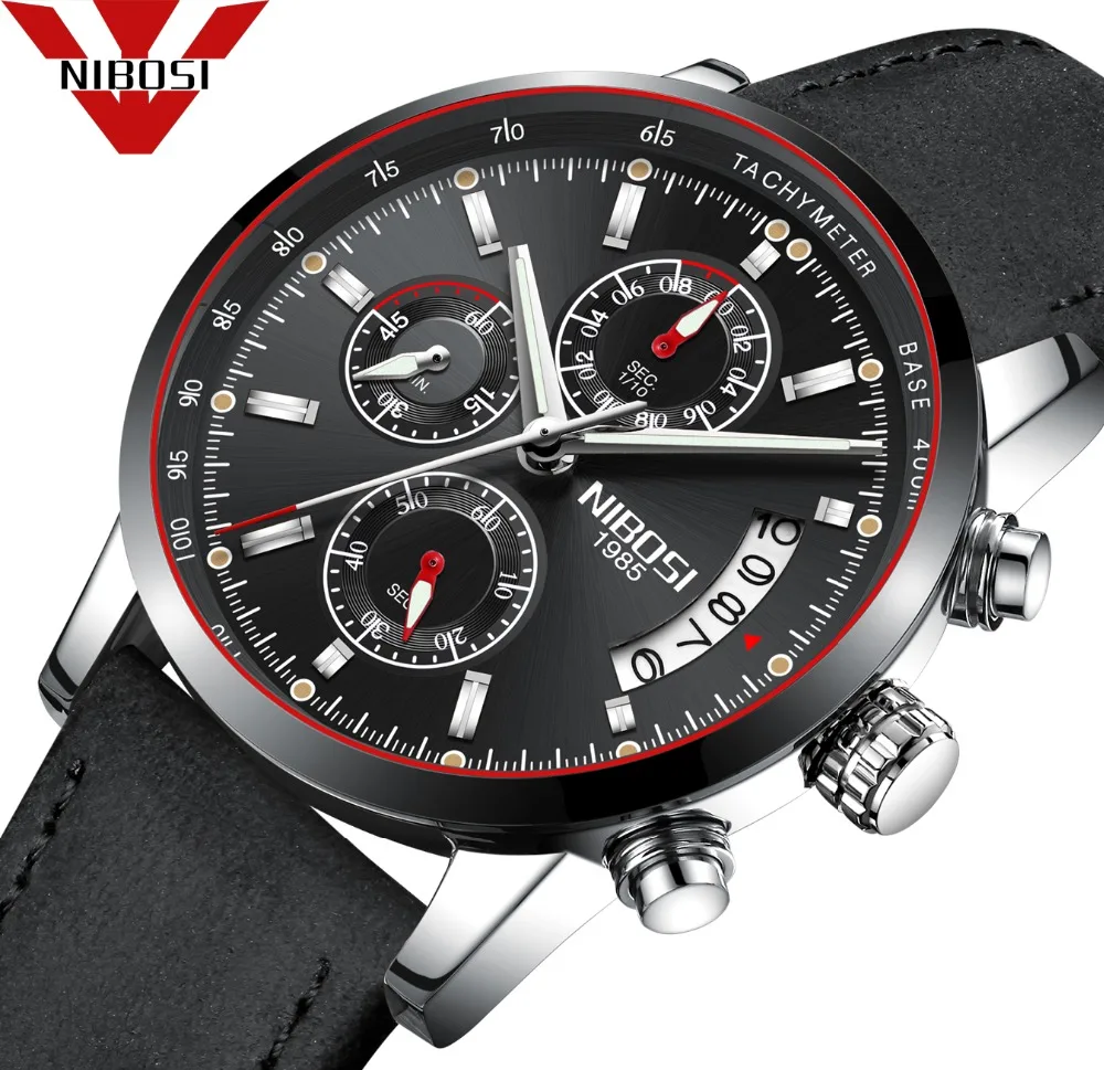 

NIBOSI Men Watch Top Brand Luxury Male Leather Waterproof Sport Quartz Chronograph Military Wrist Watch Clock Relogio Masculino