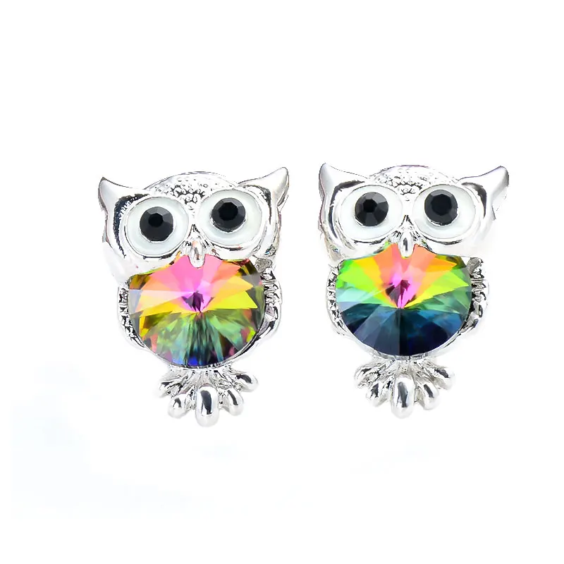 

LUCKY YEAR Brand Jewelry Crystal Owl Stud Earrings For Women Vintage Gold Plated Animal Statement Earrings Brincos Pendientes