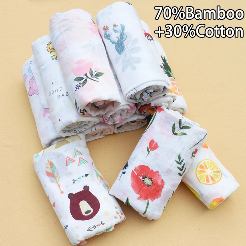 Pink Swan 70mboo+30%Cotton Baby Muslin Swaddle Blankets Soft Breathable Baby...