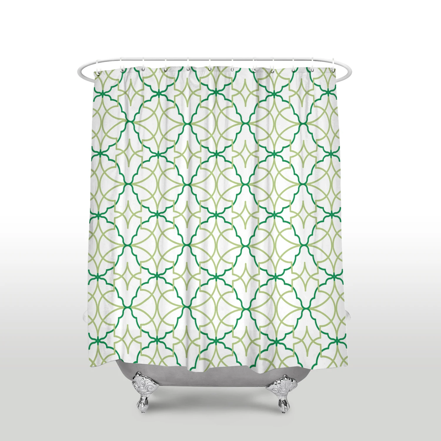 

Waterproof Geo Pattern Geometric Line Shower Curtain with Hooks Polyester Fabric Green Bathroom Curtains for Home Decor