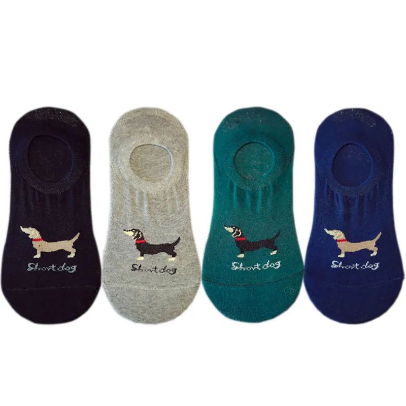 Европейские размеры 36-42, корейские милые женские носки унисекс с низким вырезом и таксой, забавные женские нескользящие невидимые носки для домашних животных, собак и животных