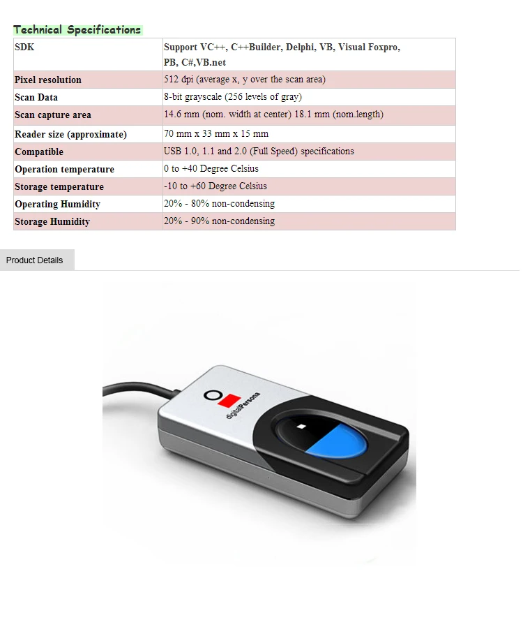 U4500 USB сканер отпечатков пальцев Биометрический Датчик SDK оптический датчик считыватель отпечатков пальцев USB для офиса Goverment персональный