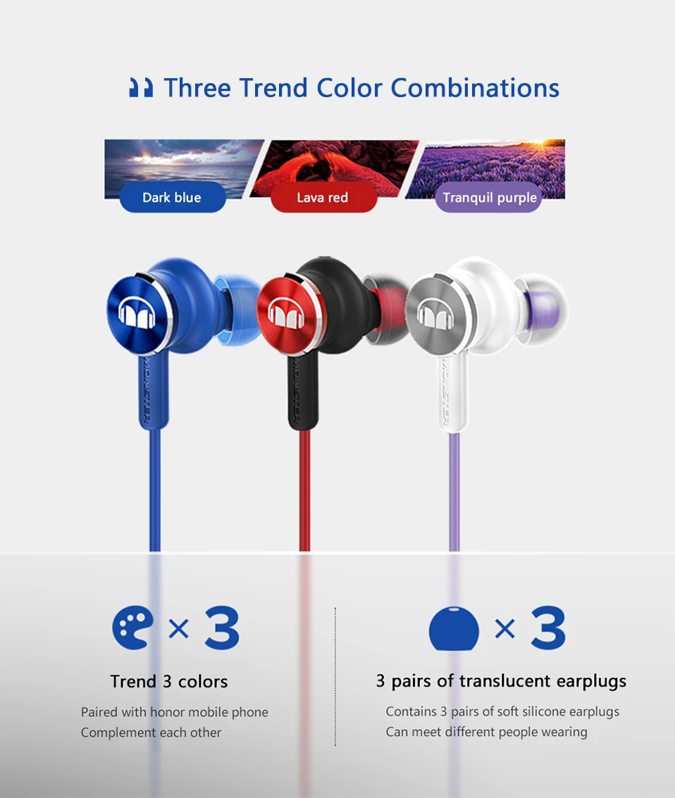 Original Huawei Honor Monster 2 Earphone AM17 3.5mm In-Ear Earbud  With Microphone Pure Monster Sound Wire Control 1.1m Headset (3)