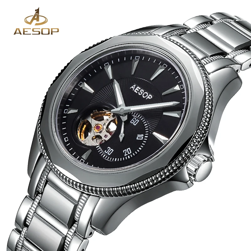 

Top Design Aesop Watch Men Full Tungsten Steel Wrist-Watch Japanese Ruby Automatic Mechanical Hollow Waterproof Business Clock
