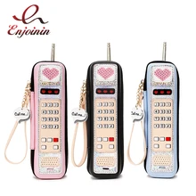 Дизайн телефона в стиле ретро, модная женская Повседневная мини-сумочка из искусственной кожи с мультяшным принтом, Женский вечерний клатч, кошелек