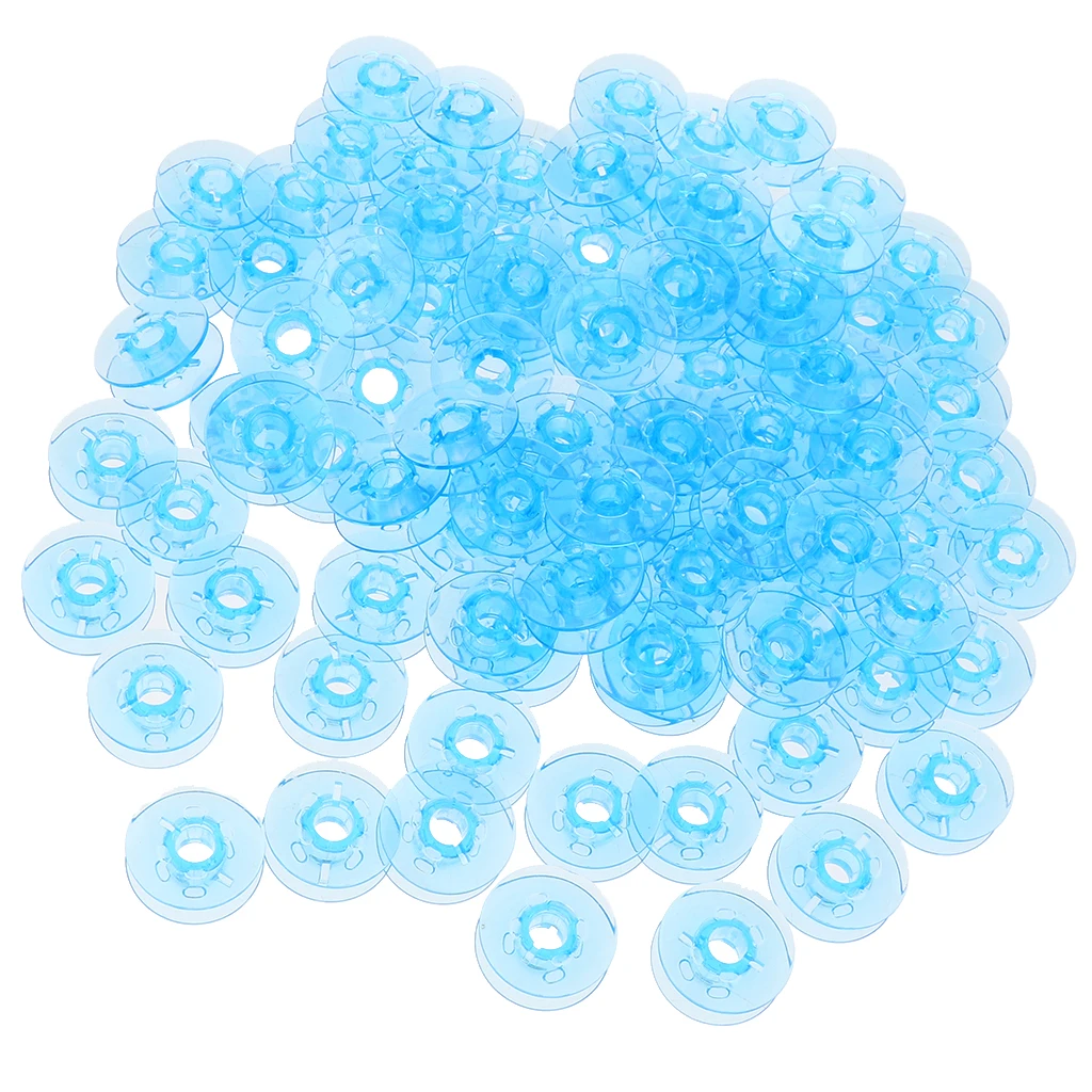 100Pcs Domestic Sewing Machine Plastic Spool Bobbins for PFAFF Blue