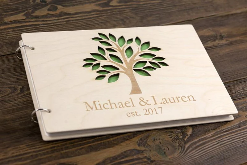Green Tree Guest Book Wedding, Family Tree Guest Book, Personalized Wooden wedding gifts for guests,Anniversary gifts