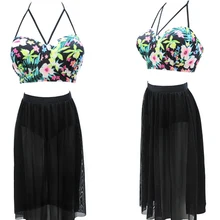 Купальные костюмы размера плюс S-4XL, бикини с высокой талией, длинная юбка, Новое поступление, ретро купальники, сексуальные марлевые прозрачные бикини для женщин