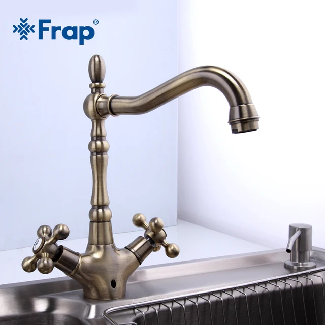 Best Price Frap Kitchen Faucets Antique Brass Bathroom Sink Faucet Spout Double Cross Handle 360 Degree Swivel Bath Basin Mixer Tap F4019-4