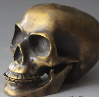 

15CM Chinese Tibetan Buddhism Pure Bronze Human Skull Head Statue Sculpture