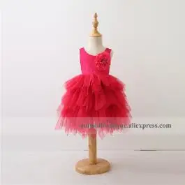 От 1 до 9 лет,, розовое, 4 слоя, до колена, пышное платье, милое, летнее, кружевное, сзади, Детский бутик, костюм для свадьбы, дня рождения - Цвет: hot pink