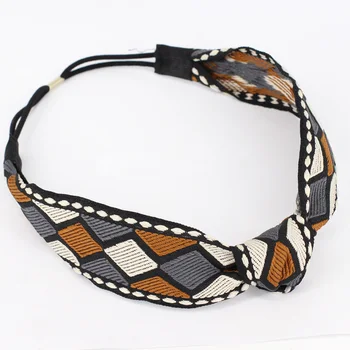 

Korean Embroidery Rhombus Ribbon Knot Headband Elastic Hair Band Bohemian Hair Accessories Wholesale