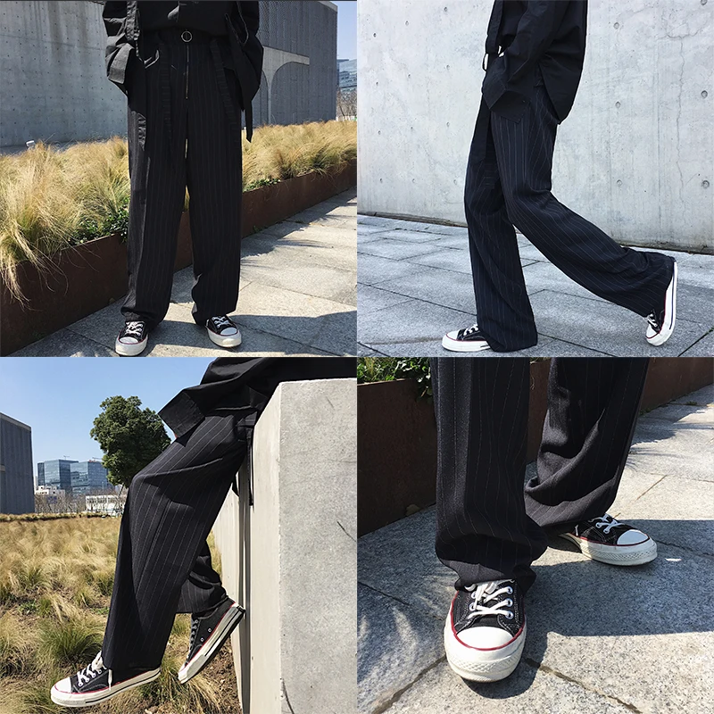 Trendy модные Молодежные повседневные полосатые брюки Мужская Корейская версия прямые широкие брюки плюс размер певицы костюмы