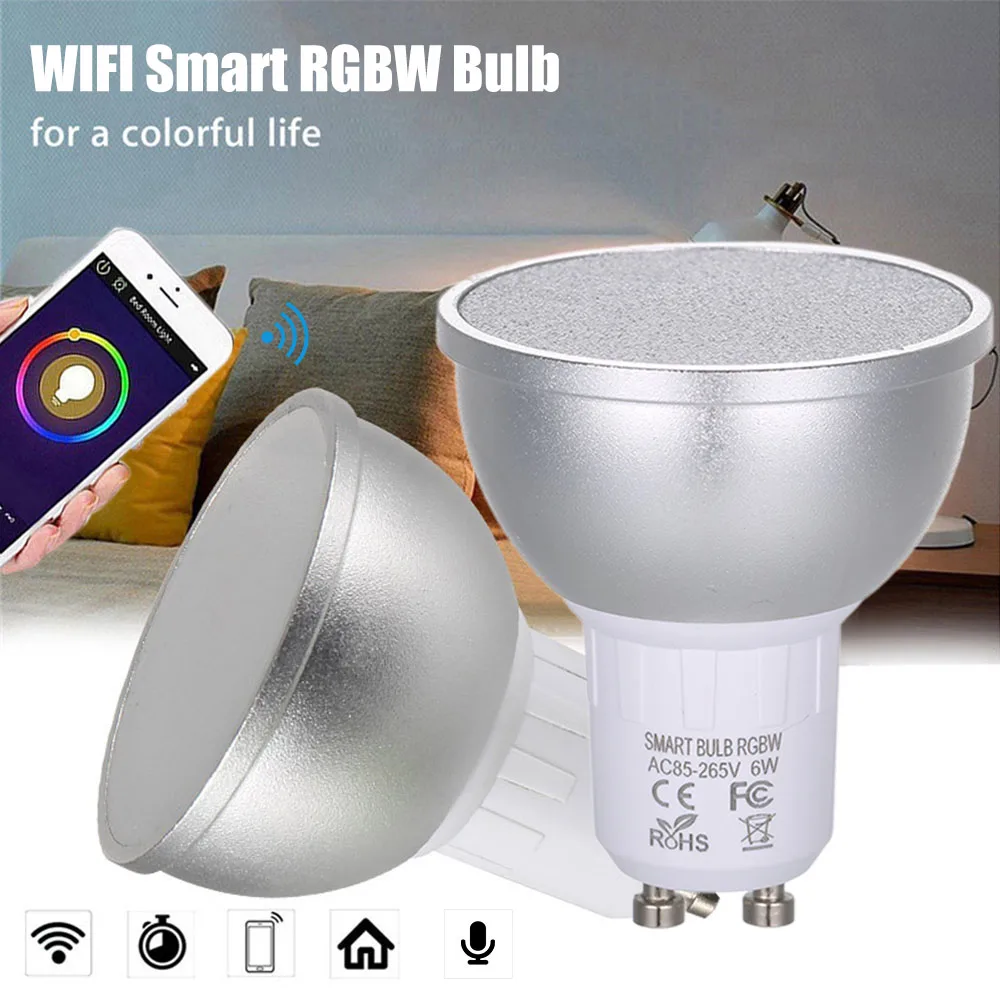 6 Вт 4 шт. Светодиодная лампа RGBW AC85-265V WIFI подключенные интеллектуальные лампочки 16