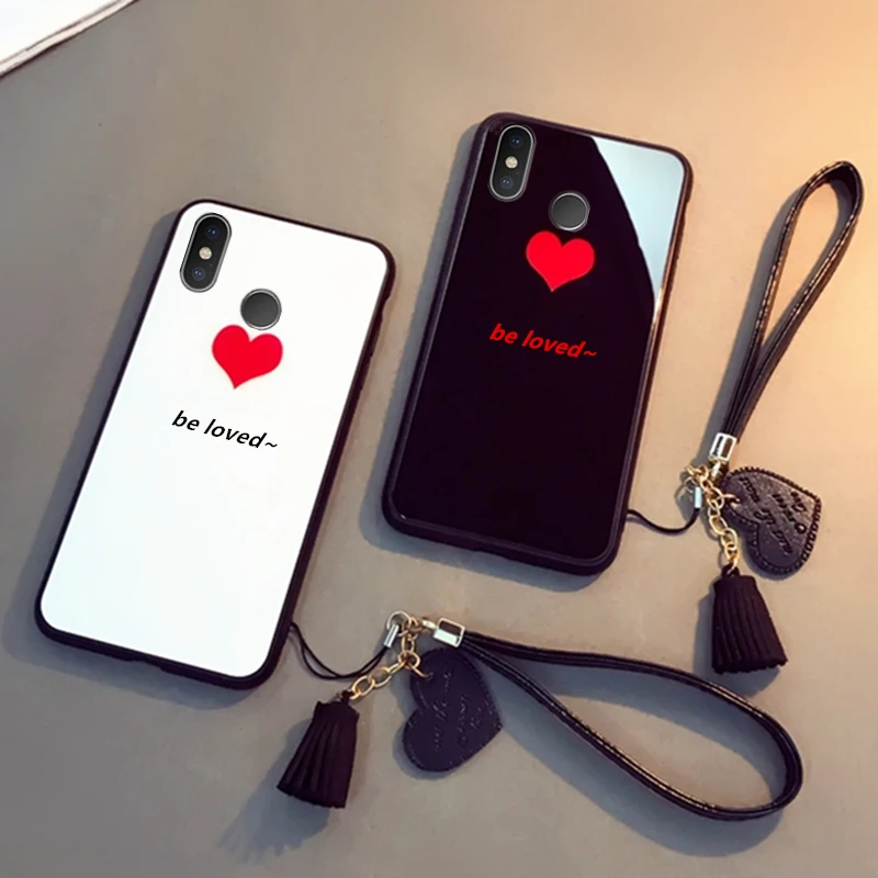 

BONVAN For Huawei Honor 8x Max 8c 7C Tempered Glass Case be loved Cover For Huawei honor 8x max 8c 7A 7X Tassel Lanyard Case