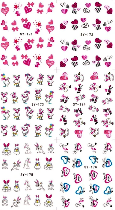 

6 PACK/ LOT GLITTER WATER DECAL NAIL ART NAIL STICKER SWEET HEART VALENTINE RABBIT EASTER EGG SY171-176