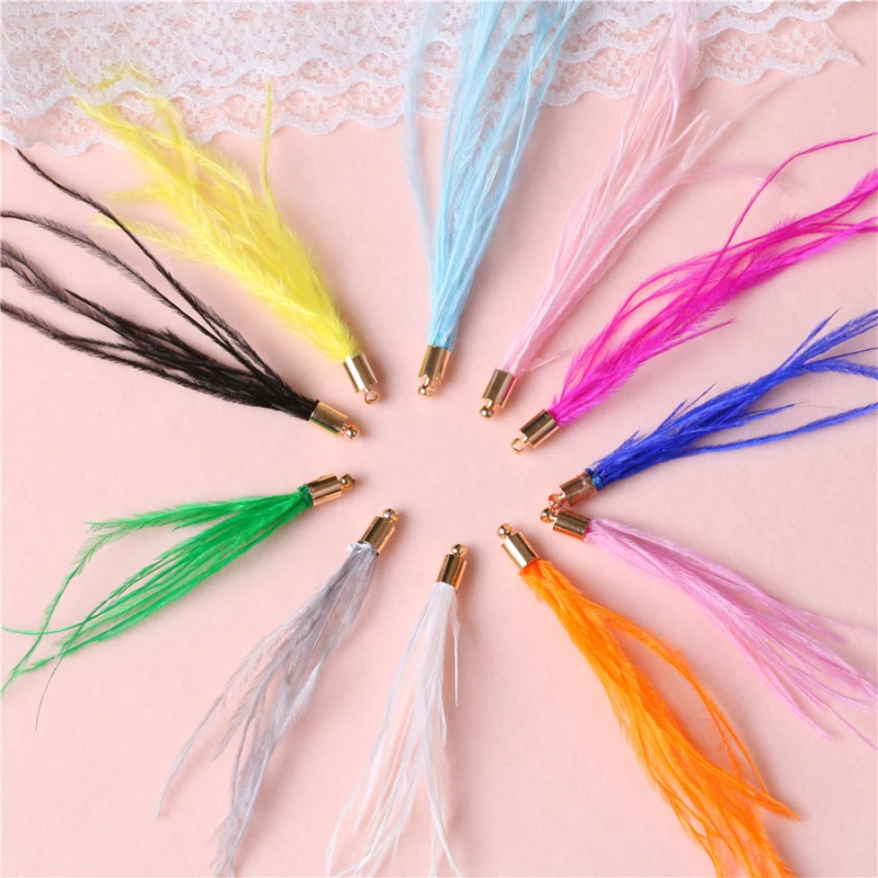 10PCS Colorful Feather Cap Tassel Ornament DIY Earrings Jewelry Sewing