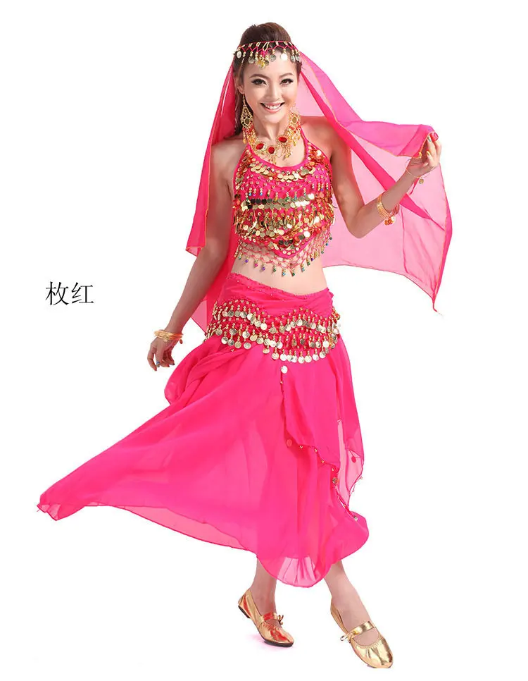 4 предмета в комплекте живота Танцы костюм Болливуд Индийский платье Египет живота Танцы модельные туфли женские живота Танцы костюм - Цвет: Rose
