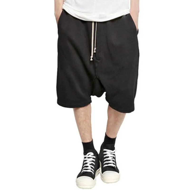 Highstreet, летние мужские шорты с заниженным шаговым швом, мешковатые, свободные, с завязками, в стиле хип-хоп, черная городская одежда, джоггеры, шорты-шаровары для мужчин - Цвет: Черный
