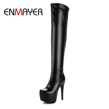 

ENMAYER Womens Boots over-knee Round Toe Fashion Warm Super High Platform Heels for Women Winter PU Solid