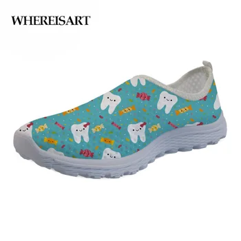 

WHEREISART Casual Shoes Dentist Tooth Medical Cartoon Printing Female Fashion Breathable Summer Sneakers Women Walking Shoes