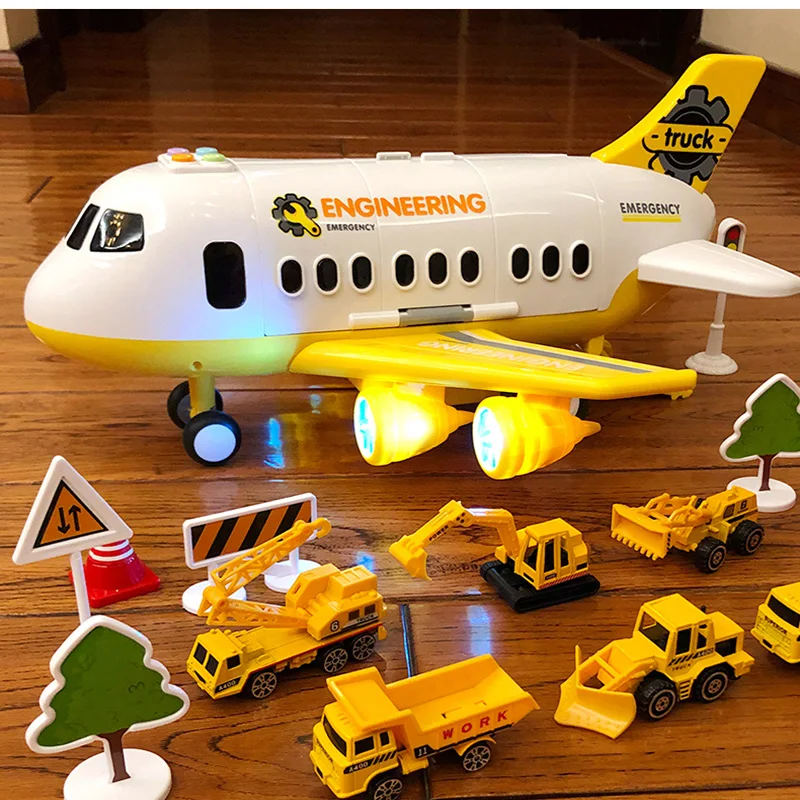 Koop Kinderen speelgoed vliegtuigen jongen baby oversized muziek track inertie speelgoed auto vliegtuig passagier model grote opslagruimte