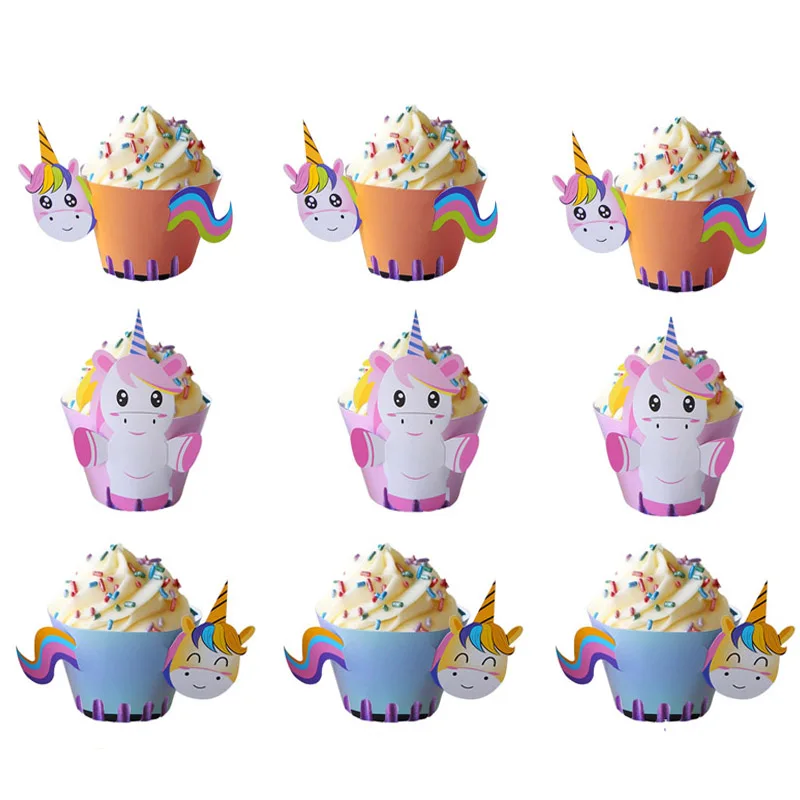 

12set Cartoon Unicorn Cupcake Wrapper Kids Birthday Party Cake Decoration Supplies Baby Shower Unicorn Party Cake Topper Decor