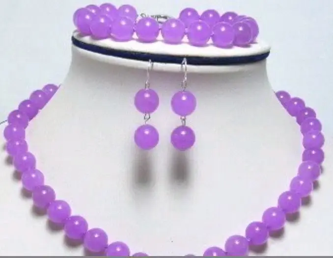 

-new Style-@> -hotgenuine 10mm purple jade necklace bracelet earring set Natural jewelry