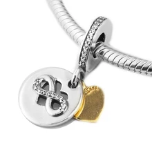 Подходит для Pandora Браслеты Сердце бесконечности Амулеты с 14 K настоящее золото Серебро 925 пробы-ювелирные изделия бусины
