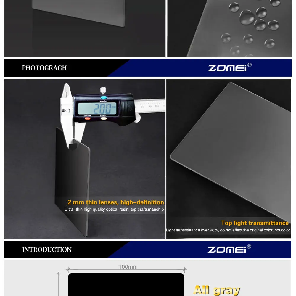 ZOMEI Set de 4/ filtres /à densit/é neutre gradu/és ND GND2 GND4 GND8 GND16 S/érie Z-PRO 150/ x 100/ mm