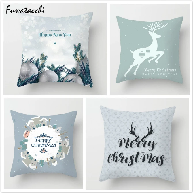 buy Fuwatacchi Christmas Printed Pillow Cover Cartoon Style Cushion Cover Deer Snowman Throw Pillow Decorative Pillows For Sofa Car