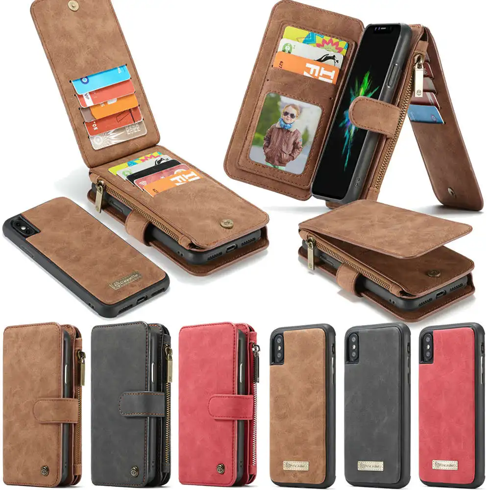 Detachable Multifunction Zipper Purse Wallet Leather Flip Cover with Card Holder Slot