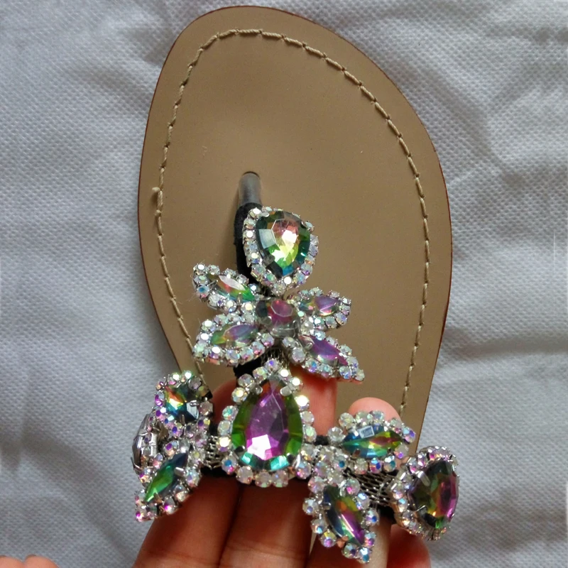 2017 Fashion Beach Sandals Women Summer Rhinestone Slippers Women's shoes Flat heel Slides Flip-flop zapatos mujer Plus size 47