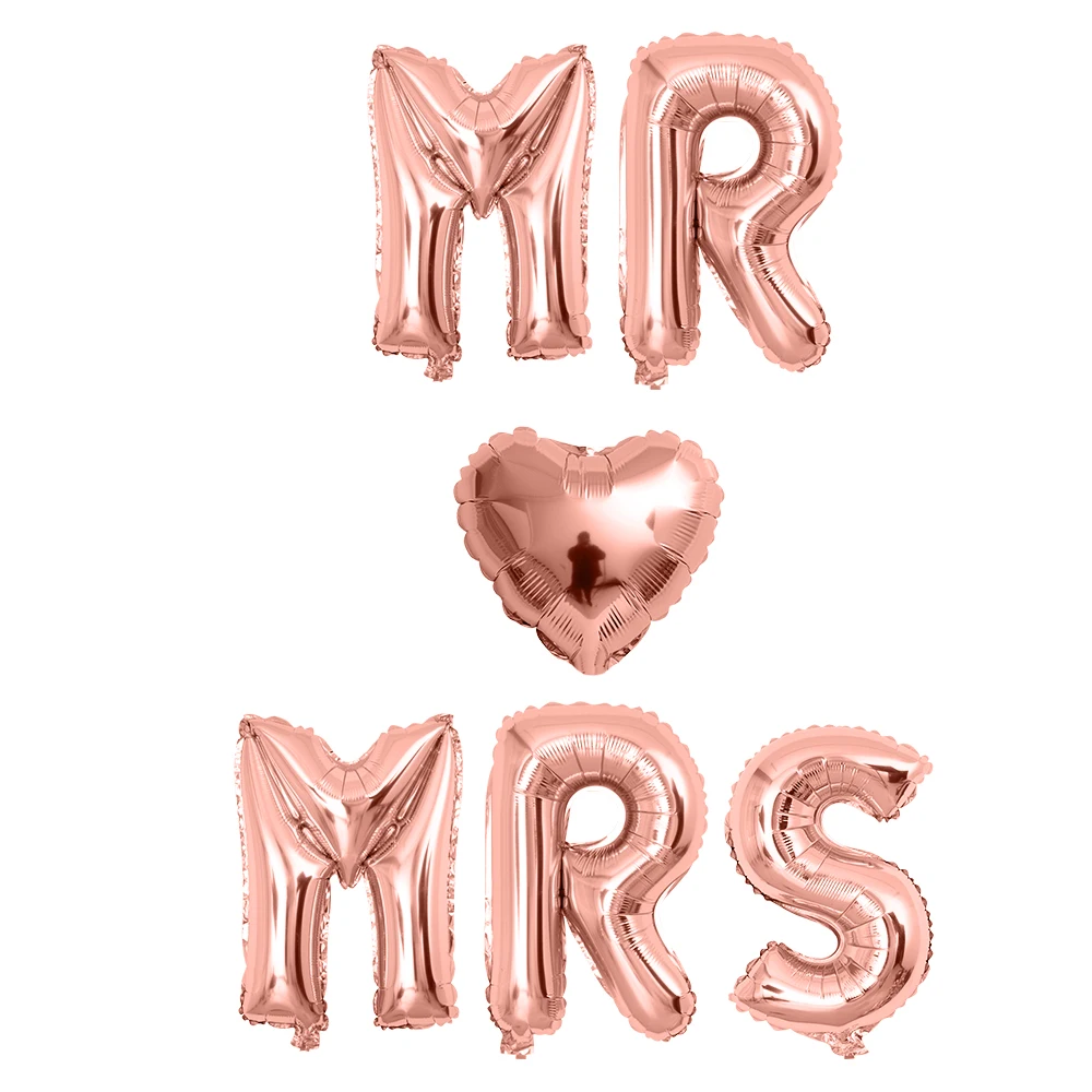 

6pcs 16inch rose gold letter balloons MR MRS heart foil balloon Wedding anniversary Valentine's day party decoration supplies