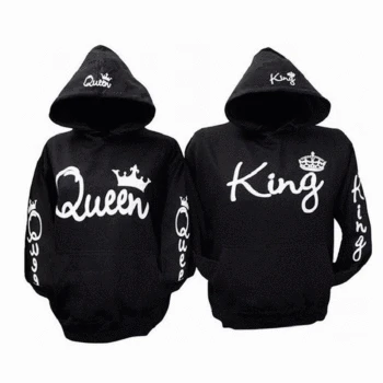 

King Queen Women Men Black Sweatshirt Letter Hoodies Fashion Lovers Couples Hooded Pullovers Tracksuits Plus Zize
